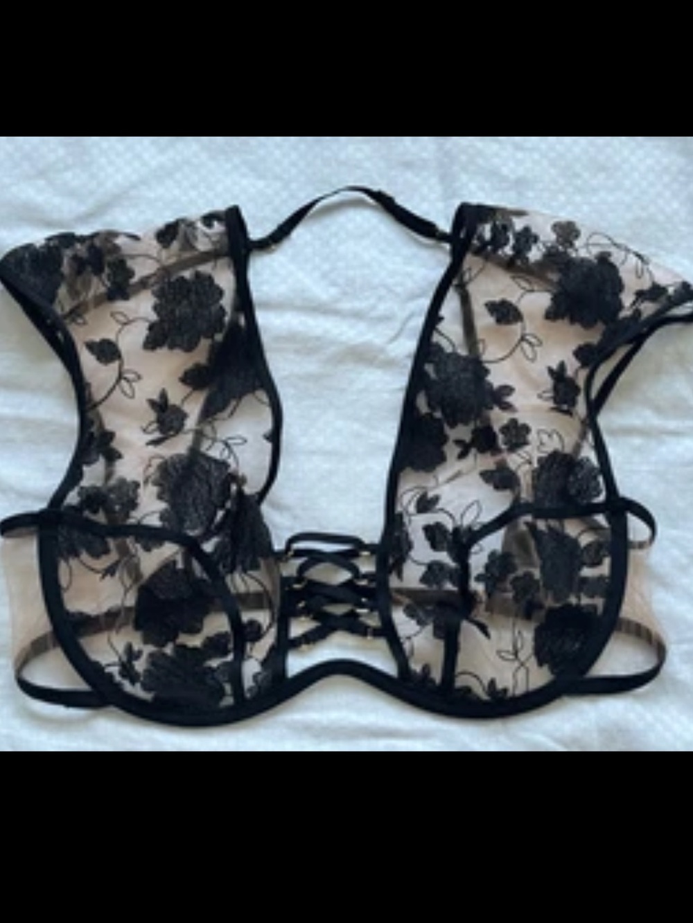 HONEY BIRDETTE ALICE EMBROIDERED SHEER MESH HALTER-NECK BRA